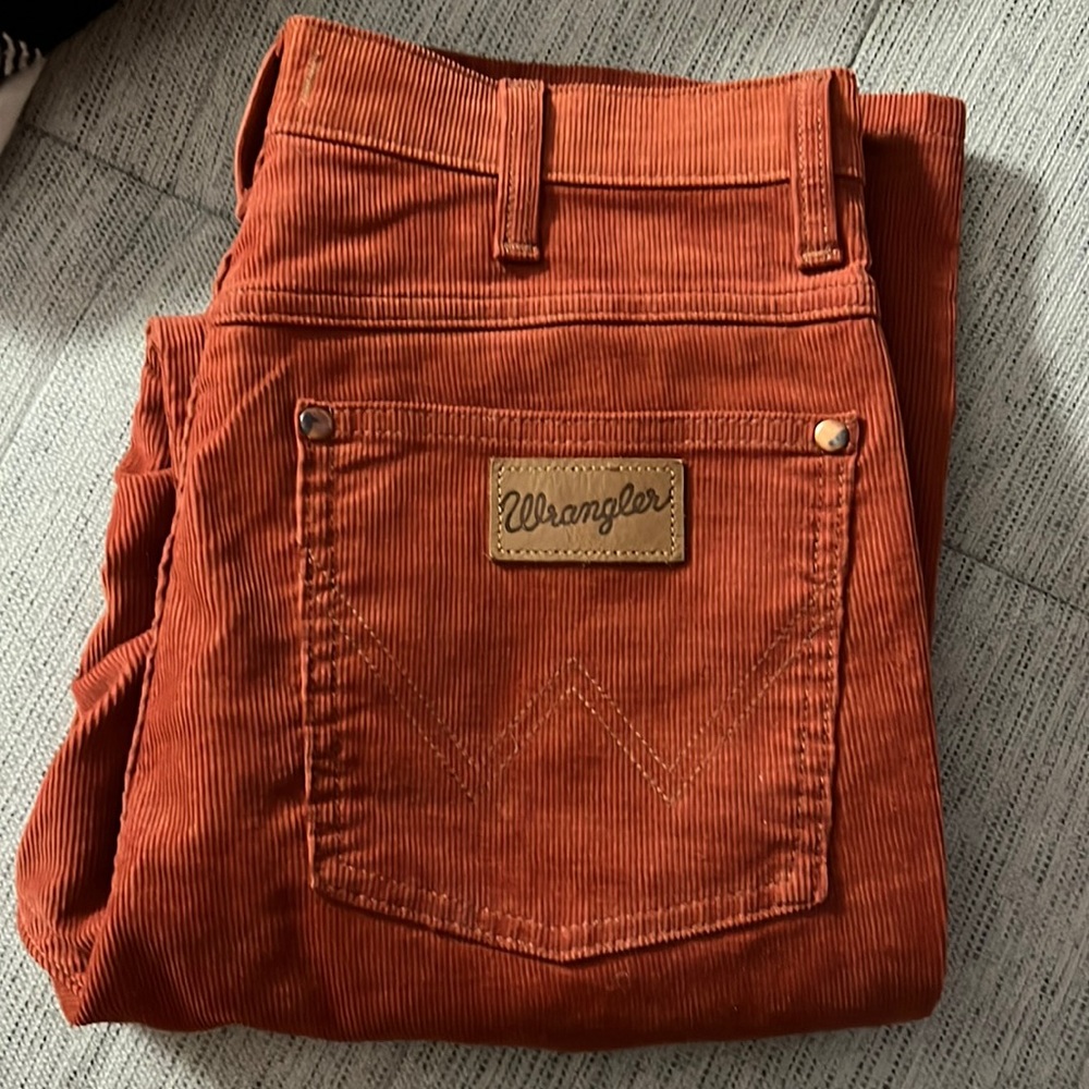 Wrangler burnt orange straight leg corduroy jeans